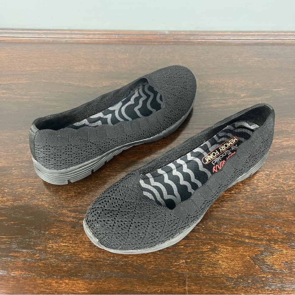 Skechers Shoes Air Cooled Memory Foam Slip on Flat Sandals Womens Size 7 Black